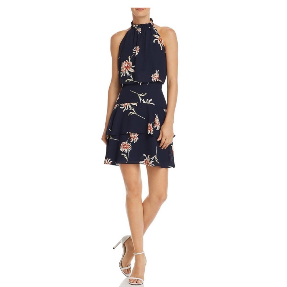 Garden Variety Navy Blue Floral Print Halter Dress